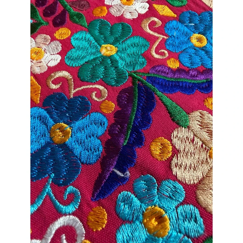 Mexican Hand Embroidered Floral Tortilla Warmer Pouch Pink Round Boho